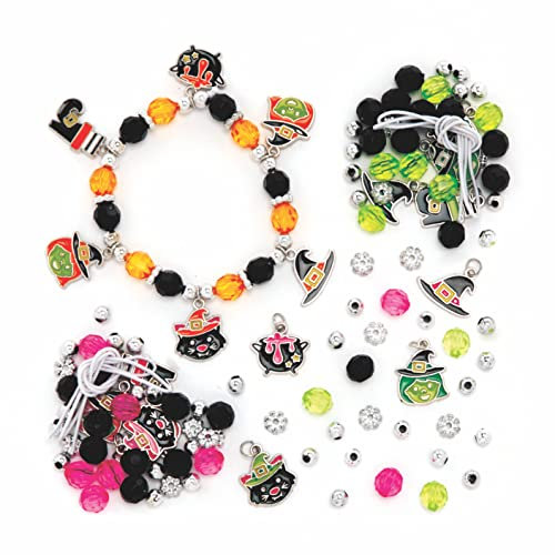 Baker Ross FE714 Hexenarmbandanhängersets, perfekt für Kinder-Schmuckherstellung, Perlenkunst oder Geburtstagsparty, Bastelaktivitäten, Halloween-Bastelgeschenke für Mädchen, Packung mit 3 Stück