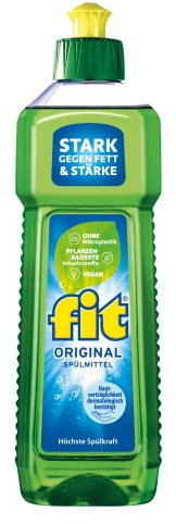 fit Hand-Spülmittel 12 x 500 ml, Geschirrspülmittel gegen Fett und Stärke, hautverträglich, vegan, mikroplastikfrei, Original