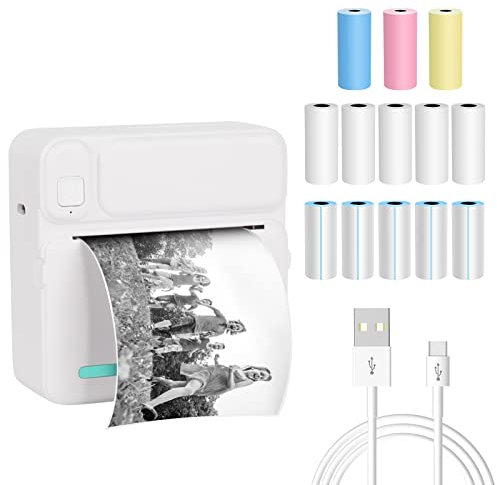 Jooheli Mini Impresora, Impresoras Fotográficas Portátiles con 14 Rollos de Papel de impresión, Bluetooth Impresora Termica con Sistema Android e iOS, Impresora fotográfica térmica para Diario, Viaje