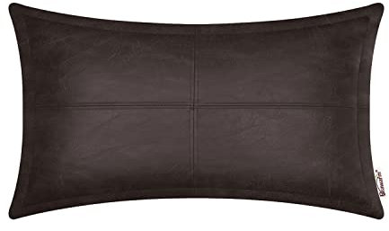 BRAWARM Couch-Leder-Kissenbezug, 30,5 x 50,8 cm, Kunstleder-Kissenbezug mit Paspelierung, handgenähtes Leder, dekorative Lendenwirbel-Kissenbezüge für Couch, Sofa, Bett, Wohnzimmer, Garten