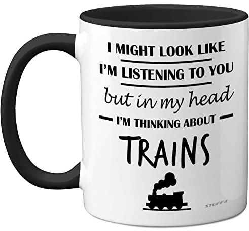 Stuff4 Steam Train Gifts for Men, in My Head I'm Thinking About Trains Mug | Funny Gifts for Spotting Enthusiasts, Spotter 11oz Ceramic Black Handle Premium Mugs Novelty Cup