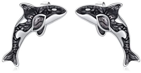 POPLYKE Killerwal Ohrringe 925 Sterling Silber Orca Ohrstecker Ocean Schmuck Geburtstags Geschenke für Frauen