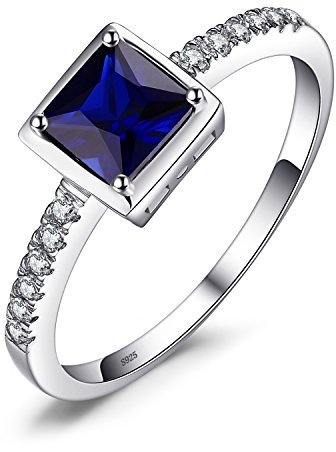 JewelryPalace Quadrat Erstellter Saphir Ring Damen, Blau Stein Schmuck Set, Verlobungsring Solitär Ring Silber 925 Damen Ring Mit Stein, Silberringe Damen 925 Ringe Frauen Zirkonia Damenring 54