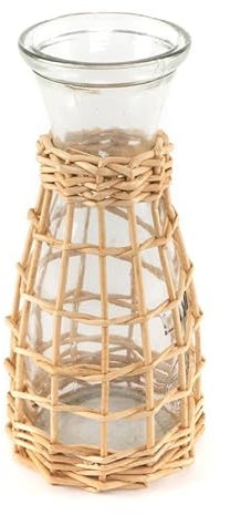 ROCKING GIFTS Jarra Cristal con Mimbre Marrón Jarrón Florero Decorativo Boho 21 cm