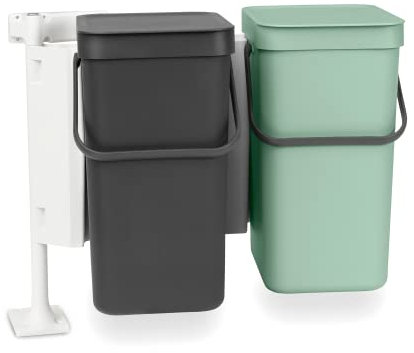 Brabantia Sort and Go Einbaubehälter, 2 x 12 l, Jadegrün/Grau