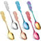 Perthlin 6 Pcs 5.3 Inch Rose Fancy Long Handle Spoons Stainless Steel Reusable Mini Coffee Dessert Stirring Spoons Set Creative for Stirring Espresso Tea Sugar Dessert Cake