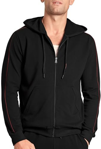 CALIDA RMX Lounge Jacke mit Kapuze Herren, durchgänginger Reißverschluss und seitliche Taschen schwarz 56