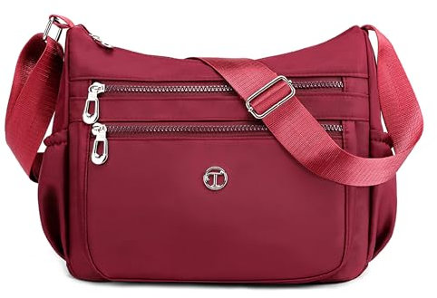 FORRICA Casual Umhängetasche Damen Große Crossbody Handtasche Frauen Leichte Nylon Schultertasche Multi Taschen Rot A