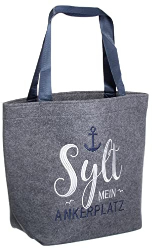 Brandsseller Filztasche Sylt XXL | ca. B:49cm H:38cm T:18,5 cm | Freizeittasche aus Filz | Praktische Shoppingbag | Einkaufstasche mit gesticktem Schriftzug | Mein Ankerplatz