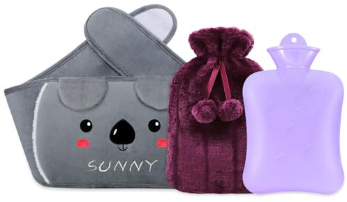 Shining She Hot Water Bottle, Rubber Hot Water Pouch with Soft Waist Waistbelt, Purple Warm Water Bag for Neck, Shoulder, Hand, Back Legs, Hot and Cold Therapy