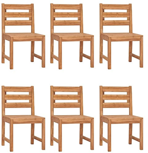 vidaXL Garden Chairs, 6 pcs Outdoor Patio Seating in Solid Teak Wood, Water-based Finish, Comfortable Sturdy and Stable Frame - Brown