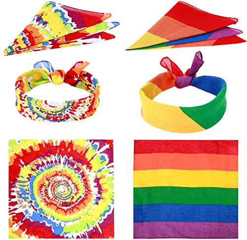 Gukasxi 6 Stück Regenbogen Bandana Baumwolle Halstuch Kopftuch Taschentuch Unisex Quadrat Haarreif Haarband Stirnband Pride Bandana Zubehör (B)