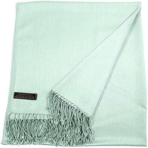 CJ Apparel Handgefertigter nepalesischer Damen-Schal mit Quasten, Pashmina, baby green, Einheitsgröße