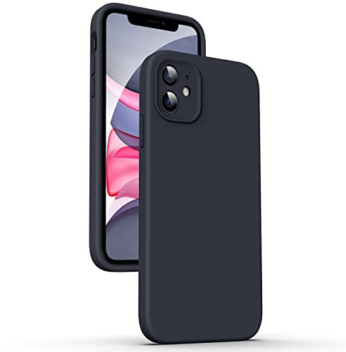 Supdeal Liquid Silikon Hülle für iPhone 11, [Flacher Kante Design] [Kameraschutz] [Anti Fingerabdruck] 4 Schicht Schützen Kratzfest Sturzsicher Flüssige Silikon Handyhülle Schutzhülle, 6,1, Schwarz
