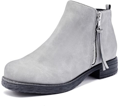 Ataiwee Femme bottines de cheville, chaussures à la mode à talons épais et à fermeture éclair latérale.(2304001,GR/PU,42)