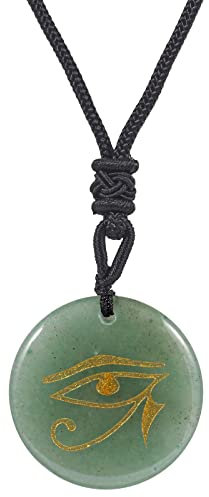 Lovionus89 Natürliche Horus Auge des Teufels Gravierte Heilung Kristall Chakra Steine Anhänger Halskette für Damen und Herren, Grüner Aventurin