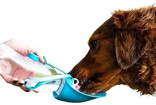 Henry Wag Water Bottle with Leaf Bowl - Convenient Solution to Providing Hydration for your Dog - 500ml Capacity (Grey)