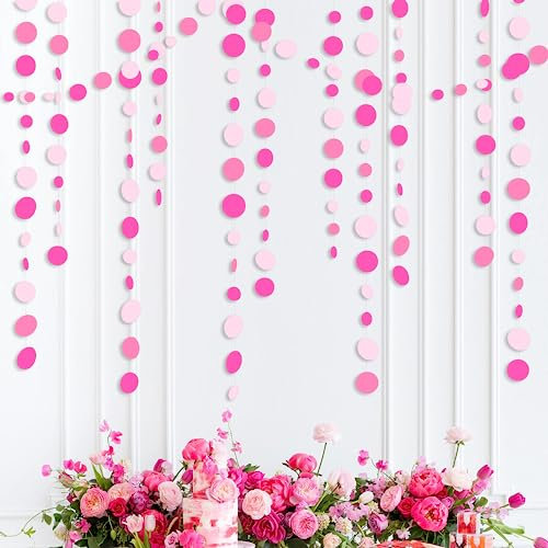 14 Meter Regenbogen Girlande Bunte Kreispunkte Hängende Papierschlange Hintergrund Polka Dot Banner für Geburtstag Bachelorette Verlobung Hochzeit Braut Baby Festa Party (hot pink)