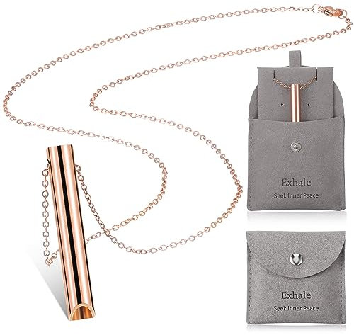 Fiada Collana per Sollievo Ansia Collana Respirazione Consapevole in Acciaio Inox con Sacchetto per Gioielli Portatile Collana con Ciondolo da Meditazione per Uomo Donna Esercizi (Oro Rosa)