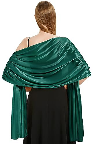 heekpek Schal Damen Leicht Seidensatin Schal Stola Damen Elegant Übergroßer Stola Festlich Umschlagtuch Damen Glitzer Lang Schal für Ganzjährig, Dunkelgrün