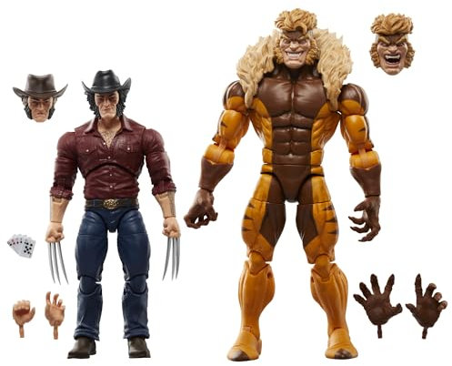 Hasbro Marvel Legends Series, Marvel's Logan vs Sabretooth, confezione con 2 action figure collezionabili per adulti in scala da 15 cm ispirate ai fumetti, 50° anniversario di Wolverine