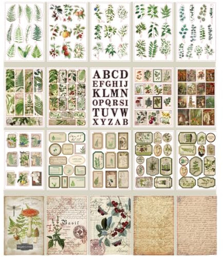 205 Stück Scrapbooking Aufkleber, Sticker Fotoalbum, Asthetische Aufkleber, Vintage- Sticker für DIY Scrapbooking, Trinkflaschen, Gepäck, Notizbuch, Handyhüllen (Blätter-Set)