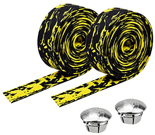 2M Fahrrad Lenkerband Rutschfest, Reißfestes Stoßdämpfend Griffband, Griffband Selbstklebend Atmungsaktiv Weich, Rennrad Lenkerband PU Cycling Band for Cycling Fahrrad Mountainbike (Black-yellow)