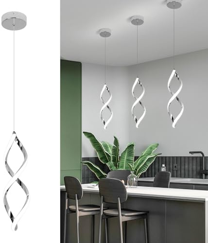 Vloitgol Modern Pendant Lights Kitchen Island,16W Cold White Led Pendant Light Fixtures,Adjustable Led Hanging lamp Island Lights for Kitchen Bedroom Dining Room Sink, 1 Pack (Chrome)