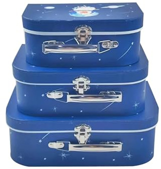Emartbuy Solar System Print Suitcase Gift Boxes Set of 3 | Prebuilt Cardboard Design with Metal Handle & Clasp, Perfect for Hampers, Anniversaries, Keepsakes & special celebrations