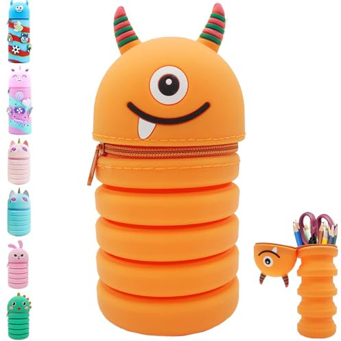 YOUYIKE Federmäppchen Klein, 2-in-1 Kawaii Federmäppchen Kinder und Stifthalter, Teleskopisc mäppchen Kinder, Federtasche Jungen, Silikon Pencil Case für Mädchen Jungen Teen Geschenk zum Schulanfang