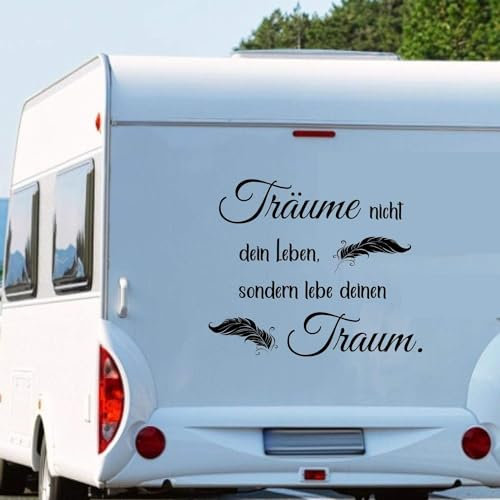 Rakelfix Träume Nicht Dein Leben, sondern lebe deinen Traum ca.60cm Spruch mit Federn Wohnmobil Wohnwagen Aufkleber