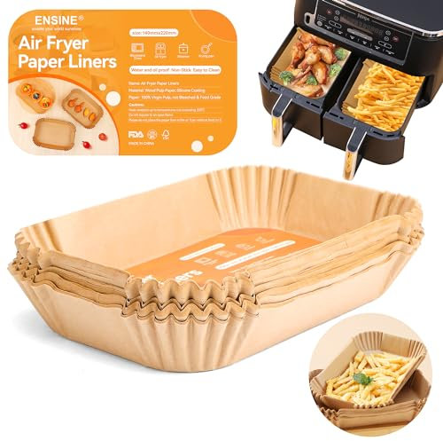 Ensine Papier Cuisson Air Fryer 22x14 cm, 100 Pièces Papier Sulfurisé pour Air Fryer Imperméable et Résistant à l'huile, Accessoires Pour Ninja AF300EU /AF400EU /Cecotec/Masterpro Double Airfryer