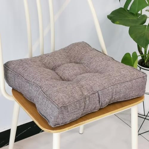 Sitzkissen Stuhlkissen 45x45x9cm für Indoor und Outdoor aus Baumwolle Dicke Polsterung Steppkissen/Bodenkissen, Stuhl Sitzpolster Passt für Haus, Garten, Büro und Autositze,Grau