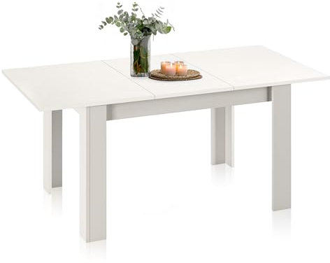 duehome | Mesa de Comedor Extensible, Mesa Rectangular, Modelo Danna, Acabado en Blanco Brillo, Medidas: 140-190 cm (Largo) x 90 cm (Ancho) x 78 cm (Alto)
