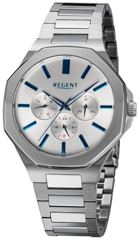 REGENT Herren Armbanduhr Analog Metallarmband Silber URBA769 Analoguhr