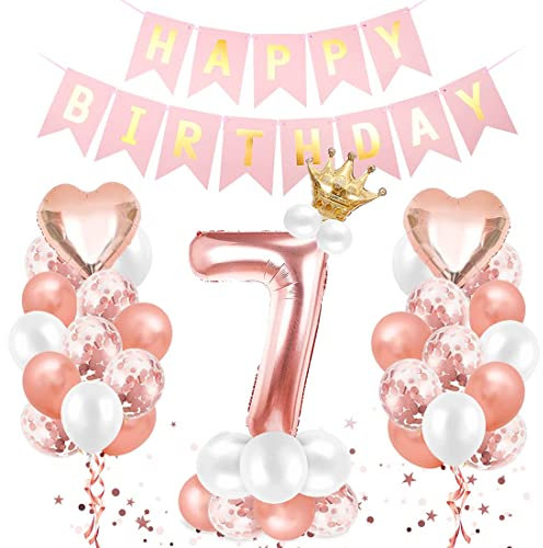 Luftballon und Deko zum 7. Geburtstag Roségold - Riesen Folienballon Zahl 7 für Mädchen - Happy Birthday Ballondeko
