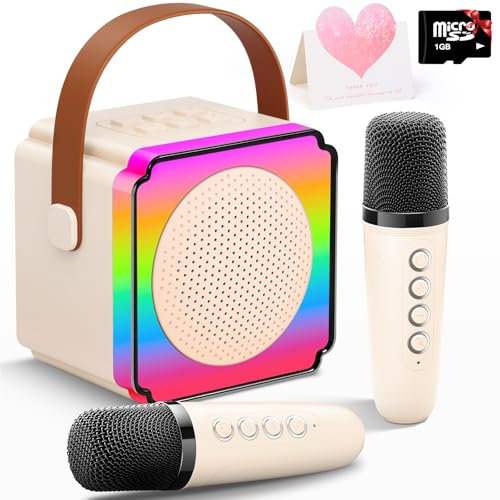 Gontence Karaoke con 2 Micrófonos Inalámbrico Infantil, Regalo Juguetes para Niñas y Niños 3-15 Años, Micrófono Karaoke con Luces LED y Efectos de Voz, Regalo Juguetes para Niñas 3-12 Años