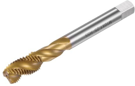 sourcing map Spiral Flute Threading Tap M10 x 1.25, Metric HSS (High Speed Steel) Titanium Plated Machine Thread Screw Tap 3 Flutes Tapping Tool H2 Tolerance
