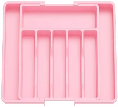 Lifewit Cutlery Drawer Organiser Large, Extendable Cutlery Tray,8 Compartment, Kitchen Drawer Organiser Utensil Spoons Forks Knives, Pink
