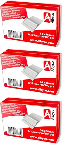 Laminiertasche, Laminierfolie, glänzend, 54 x 86 Millimeter Stärke 2 x 125 (250) Micron (100 Stück) (Packung mit 3)