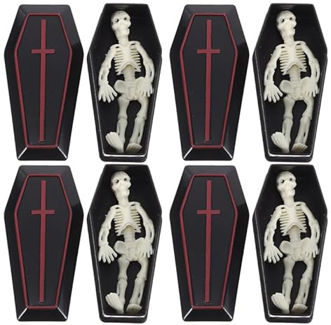 PRETYZOOM Mini Sarg Mit Skelett Halloween Deko Set 4 Stück Kreative Tischdekoration Und Scherzartikel Für Halloween Party Bühnen Requisiten 2.95X1.57X0.98 Zoll