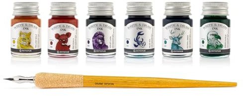 Octopus Write and Draw Ink Set Horizon, Schreib- und Zeichentusche, 6 x 10 ml mit Schreibfeder