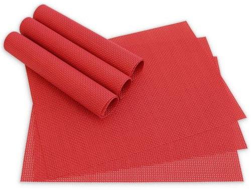 Moderne Tischsets in Rot im 6er Set - Abwaschbare Platzsets als rechteckige Tischuntersetzer - Gewebtes Platzdeckchen als Tischunterlage für Esstisch Wohnzimmer Tisch-Deko