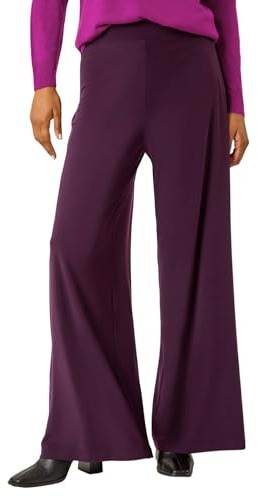 Roman Originals Wide Leg Trousers for Women UK Ladies Palazzo Pants Evening Jersey Elasticated High Waist Smart Flared Culotte Office Work Going Out Loose Crepe Bottoms - Purple - Size 12