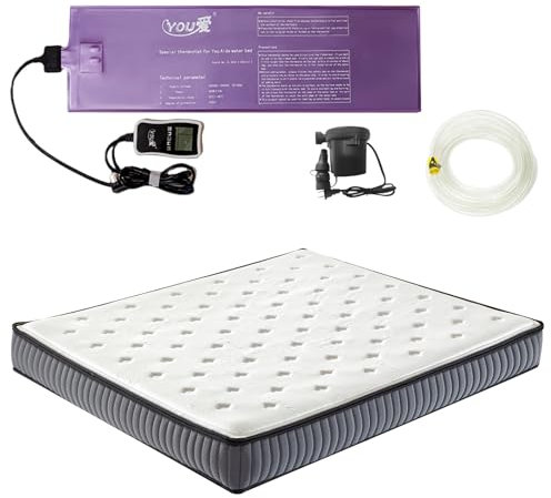 Ustenroya 95% kleine Wellen Wassermatratzen, PVC Wasserbett mit Thermostat, sowohl Wasser als auch Luft können verwendet werden, Faltbare Wasserbettmatratzen, Wasserbett ohne zusätzlichen Rahmen (King