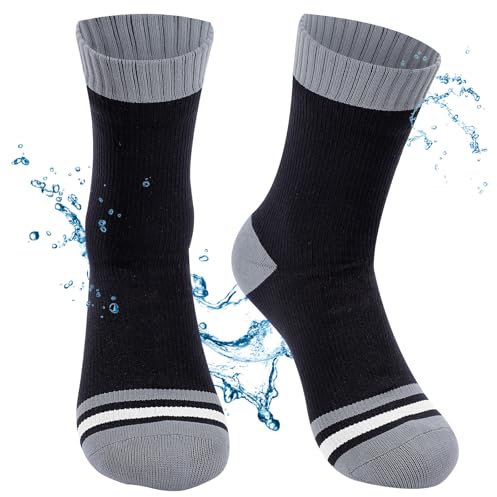 BBXWANG Unisex wasserdichte Socken, atmungsaktiv, wadenhoch, wasserdicht, dehnbare Herrensocken zum Wandern, Radfahren, Dunkelgrau-schwarz, M