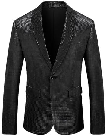 Cexiakong Glitzer Sakko Herren Goldene Hochzeit Party Pailletten Blazer Größe Anzug Hochzeitskleid Bräutigam Smoking Jackett Silvester Party Glänzende Anzugjacke Club Outfit Karneval