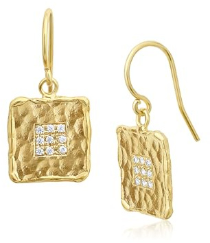 JEAN RACHEL JEWELRY Ohrringe aus Sterlingsilber, 14 Karat vergoldet, quadratisch, mit Zirkonia, Vintage-Design, hypoallergen, blei- und nickelfrei, handgefertigt, Statement-Ohrringe