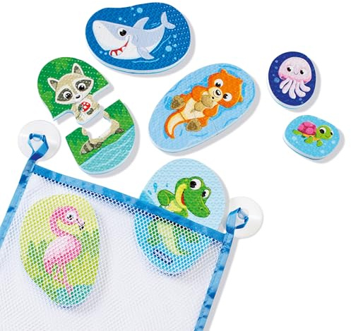 Ravensburger 12034120 Play+ Bade-Puzzle: Tiere, Outdoor- & Badespielzeug, Spielzeug ab 1 Jahre, inklusive praktischer Netztasche, Badewannenspielzeug