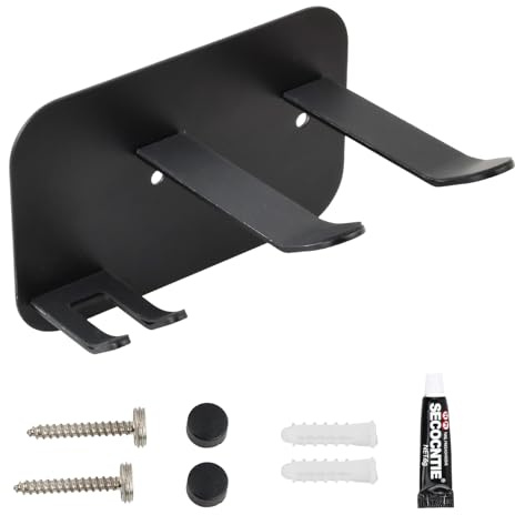 Hoxfly Support de Sèche-Cheveux, Titulaires de Lisseur en Acier Inoxydable, Sans Perçage, Noir Accroche Seche Cheveux, Étagère de Rangement Porte Sèche-Cheveux Mural pour Hôtel, Toilettes (1 Pièce)